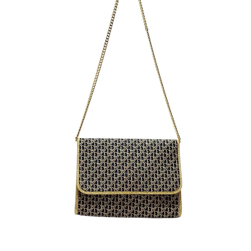 ✨🛍️ Christian Dior Gold and Navy Trotter Chain Shoulder Bag